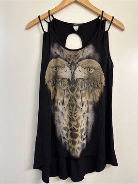 ISSI Black Tank Top with Mirrored Eagle Print